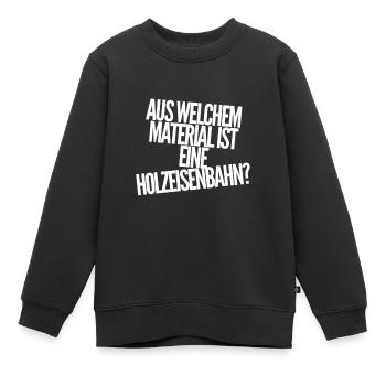 aus welchem Material besteht eine Holzeisenbahn? - Kinder Premium Organic Sweatshirt - Schwarz - Vorne - AI Model Kid Female (0cm)