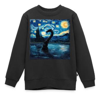 Monstre du Loch Ness, Nessie, Van Gogh, Nuit étoilée - Sweat Premium enfant bio - noir - Devant - AI Model Kid Female (0cm)