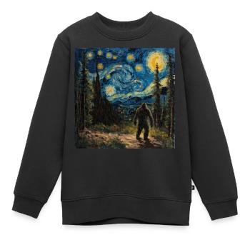 bigfoot, big foot, van gogh, sternenacht - Kinder Premium Organic Sweatshirt - Schwarz - Vorne - AI Model Kid Female (0cm)