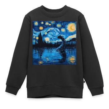 Monstre du Loch Ness, Nessie, Van Gogh, Nuit étoilée - Sweat Premium enfant bio - noir - Devant - AI Model Kid Female (0cm)