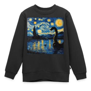 Monstre du Loch Ness, Nessie, Van Gogh, Nuit étoilée - Sweat Premium enfant bio - noir - Devant - AI Model Kid Female (0cm)