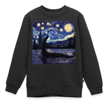 Monstre du Loch Ness, Nessie, Van Gogh, Nuit étoilée - Sweat Premium enfant bio - noir - Devant - AI Model Kid Female (0cm)
