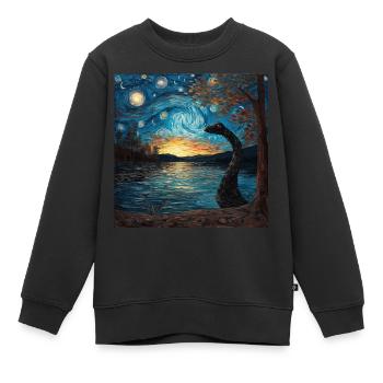 Monstre du Loch Ness, Nessie, Van Gogh, Nuit étoilée - Sweat Premium enfant bio - noir - Devant - AI Model Kid Female (0cm)