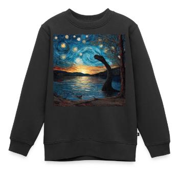 Monstre du Loch Ness, Nessie, Van Gogh, Nuit étoilée - Sweat Premium enfant bio - noir - Devant - AI Model Kid Female (0cm)