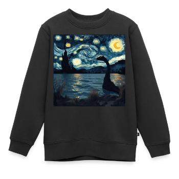 Monstre du Loch Ness, Nessie, Van Gogh, Nuit étoilée - Sweat Premium enfant bio - noir - Devant - AI Model Kid Female (0cm)
