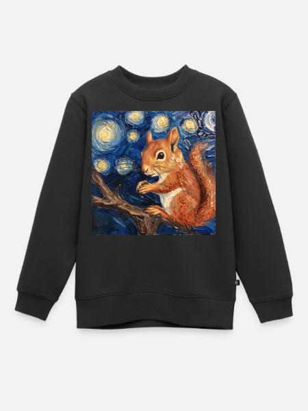Squirrel, Van Gogh, Starry Night - Kids Premium Organic Sweatshirt - black