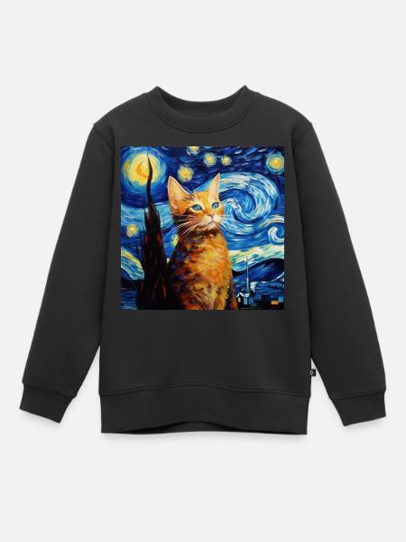 Katze, katzenmotiv, van gogh, sternennacht - Kinder Premium Organic Sweatshirt - Schwarz