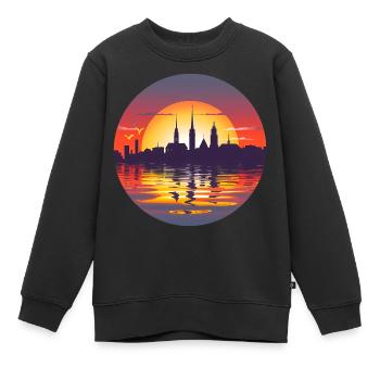 Ligne d’horizon de Kiel - Sweat Premium enfant bio - noir - Devant - AI Model Kid Female (0cm)