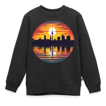 Ligne d’horizon de Karlsruhe - Sweat Premium enfant bio - noir - Devant - AI Model Kid Female (0cm)