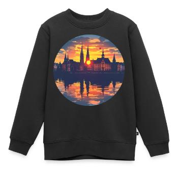Ligne d’horizon de Fribourg - Sweat Premium enfant bio - noir - Devant - AI Model Kid Female (0cm)