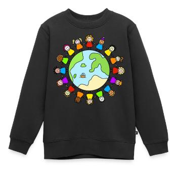 one world - Journée mondiale de l’enfance - Sweat Premium enfant bio - noir - Devant - AI Model Kid Female (0cm)