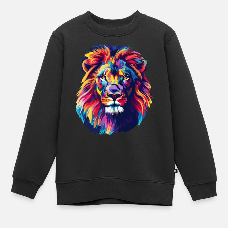 Löwe Löwenkopf Bunt - Kinder Premium Organic Sweatshirt - Schwarz