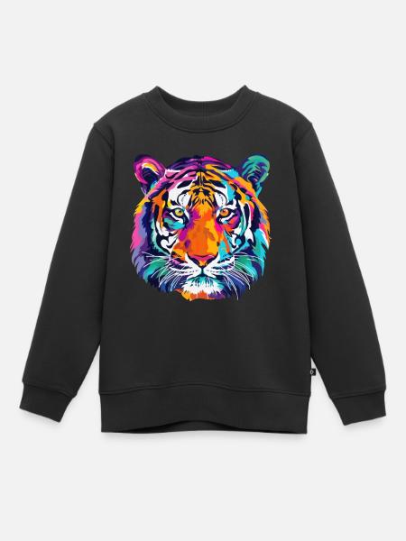 Tiger Bunt Tigerkopf - Kinder Premium Organic Sweatshirt - Schwarz