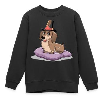 Dachshund with Hat Funny Dog Motif - Kids Premium Organic Sweatshirt - black - Front - AI Model Kid Female (0cm)