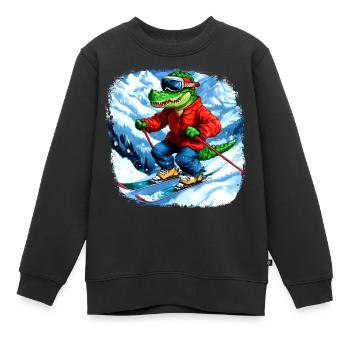 Skieur crocodile - Sweat Premium enfant bio - noir - Devant - AI Model Kid Female (0cm)