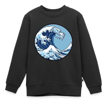 vague, eau, océan, vague japonaise, logo - Sweat Premium enfant bio - noir - Devant - AI Model Kid Female (0cm)