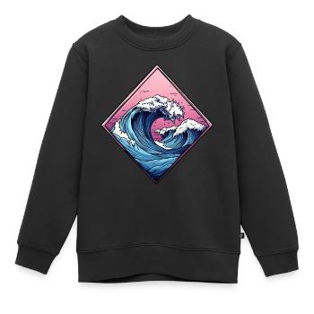 logo vague, forme de losange, dessin océan - Sweat Premium enfant bio - noir - Devant - AI Model Kid Female (0cm)