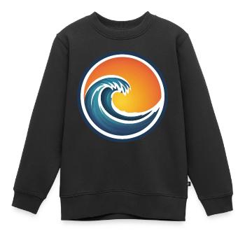 vague de surfer, logo vague, sport aquatique, mer - Sweat Premium enfant bio - noir - Devant - AI Model Kid Female (0cm)