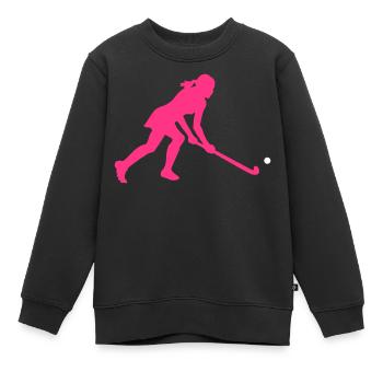 Hockey Frauen Hockeyspielerin Silhouette - Kinder Premium Organic Sweatshirt - Schwarz - Vorne - AI Model Kid Female (0cm)