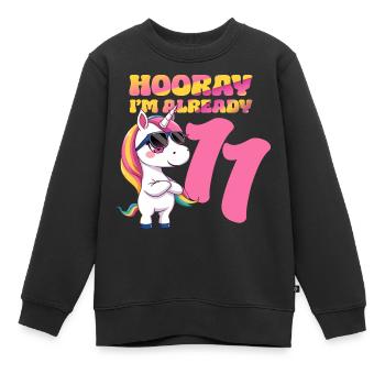 11 Jahre Mädchen Geburtstag Einhorn Motto Unicorn - Kinder Premium Organic Sweatshirt - Schwarz - Vorne - AI Model Kid Female (0cm)