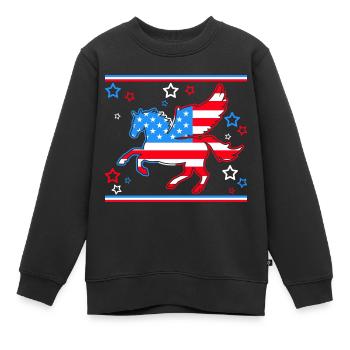 Licorne Drapeau Américain Femmes - Sweat Premium enfant bio - noir - Devant - AI Model Kid Female (0cm)