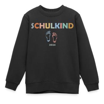 Lettrage « Écolier » avec pieds - Sweat Premium enfant bio - noir - Devant - AI Model Kid Female (0cm)