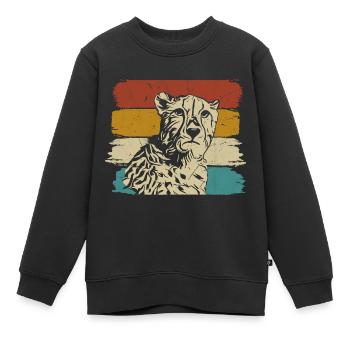 Guépard faune rétro - Sweat Premium enfant bio - noir - Devant - AI Model Kid Female (0cm)