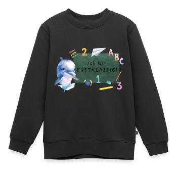 Schulanfang Delfin - Kinder Premium Organic Sweatshirt - Schwarz - Vorne - AI Model Kid Female (0cm)