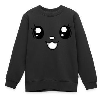 visage de fille content, yeux mignons écarquillés - Sweat Premium enfant bio - noir - Devant - AI Model Kid Female (0cm)