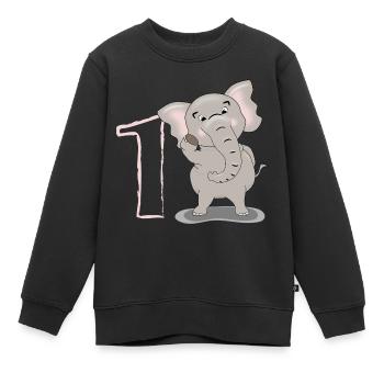 Big Elephant - 1er anniversaire - Sweat Premium enfant bio - noir - Devant - AI Model Kid Female (0cm)