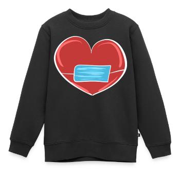 masque cardiaque rouge protection corona - Sweat Premium enfant bio - noir - Devant - AI Model Kid Female (0cm)