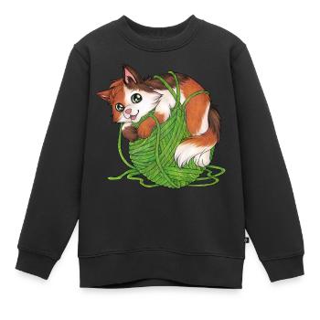 Mietze Mietzekatze, Katze Wolle Geschenk Stricken - Kinder Premium Organic Sweatshirt - Schwarz - Vorne - AI Model Kid Female (0cm)