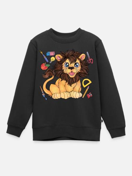 Niedlicher Löwe Kind Einschulung Schulanfang - Kinder Premium Organic Sweatshirt - Schwarz