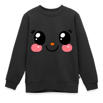 visage mignon, yeux kawaii fan de manga, chibi - Sweat Premium enfant bio - noir - Devant - AI Model Kid Female (0cm)