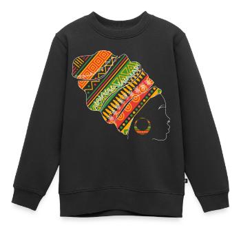Afrikanische Frau Kente Kopfbedeckung Kunst - Kinder Premium Organic Sweatshirt - Schwarz - Vorne - AI Model Kid Female (0cm)