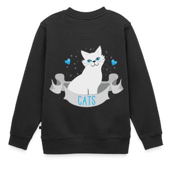 Chats blancs sur une bannière au cœur bleu - Sweat Premium enfant bio - noir - Dos - AI Model Kid Female (0cm)