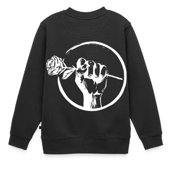 Weiße Rose - Kinder Premium Organic Sweatshirt - Schwarz - Hinten - AI Model Kid Female (0cm)
