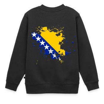 Bosnien und Herzegowina Flagge als Farbklecks - Kinder Premium Organic Sweatshirt - Schwarz - Hinten - AI Model Kid Female (0cm)