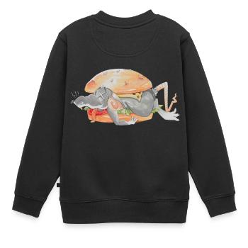 Ratfoodz' I can haz Ratzburger (Backprint) @ Ratz - Kinder Premium Organic Sweatshirt - Schwarz - Hinten - AI Model Kid Female (0cm)
