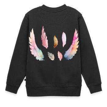 Plumages Colorés d'Aquarelle - Sweat Premium enfant bio - noir - Dos - AI Model Kid Female (0cm)