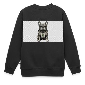 Tattoo Bulldog Gris mit Grünem Anhänger - Kinder Premium Organic Sweatshirt - Schwarz - Hinten - AI Model Kid Female (0cm)
