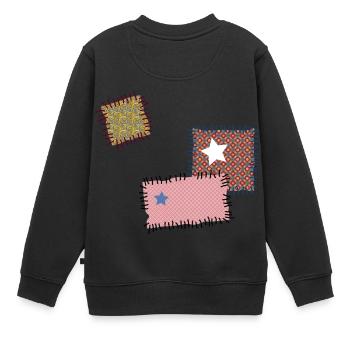 Flicken Reparatur Patchwork Stern Nähen Naht Nadel - Kinder Premium Organic Sweatshirt - Schwarz - Hinten - AI Model Kid Female (0cm)