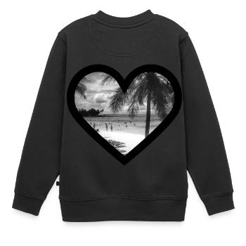 Strand mit Palmen / schwarzer Herz Rahmen - Kinder Premium Organic Sweatshirt - Schwarz - Hinten - AI Model Kid Female (0cm)