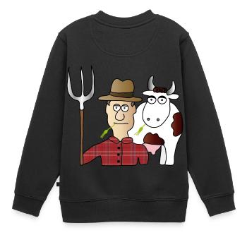 Bauer & Kuh | Landwirt | Kühe | Melken | Mistgabel - Kinder Premium Organic Sweatshirt - Schwarz - Hinten - AI Model Kid Female (0cm)