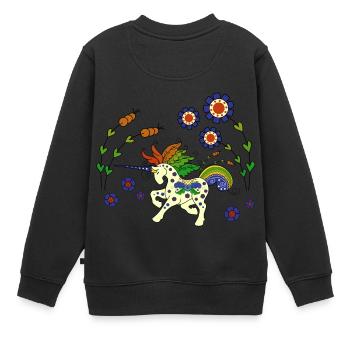 Svensk Enhörning - Swedish Unicorn - Kids Premium Organic Sweatshirt - black - Back - AI Model Kid Female (0cm)