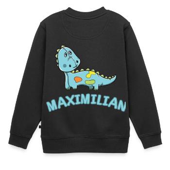 Dinosaurier lustig Kind Maximilian Geschenk Geburt - Kinder Premium Organic Sweatshirt - Schwarz - Hinten - AI Model Kid Female (0cm)