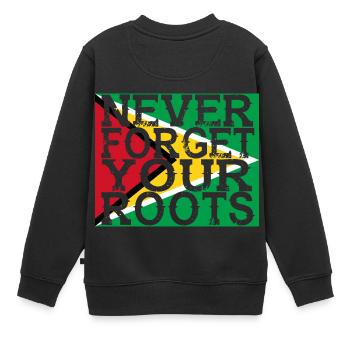 never forget roots home Guyana - Kinder Premium Organic Sweatshirt - Schwarz - Hinten - AI Model Kid Female (0cm)