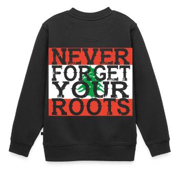 never forget roots home Libanon - Kinder Premium Organic Sweatshirt - Schwarz - Hinten - AI Model Kid Female (0cm)