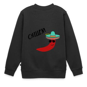 Chilli Chillen - Kinder Premium Organic Sweatshirt - Schwarz - Hinten - AI Model Kid Female (0cm)