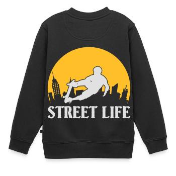 Planche à roulettes Street Life - Sweat Premium enfant bio - noir - Dos - AI Model Kid Female (0cm)